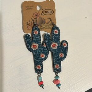 Justin Cactus Flower Leather Earrings